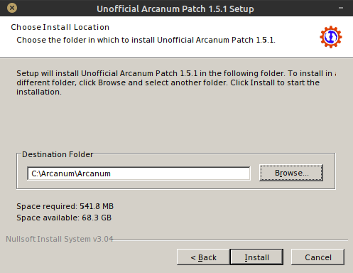 Arcanum: Unofficial patch install path