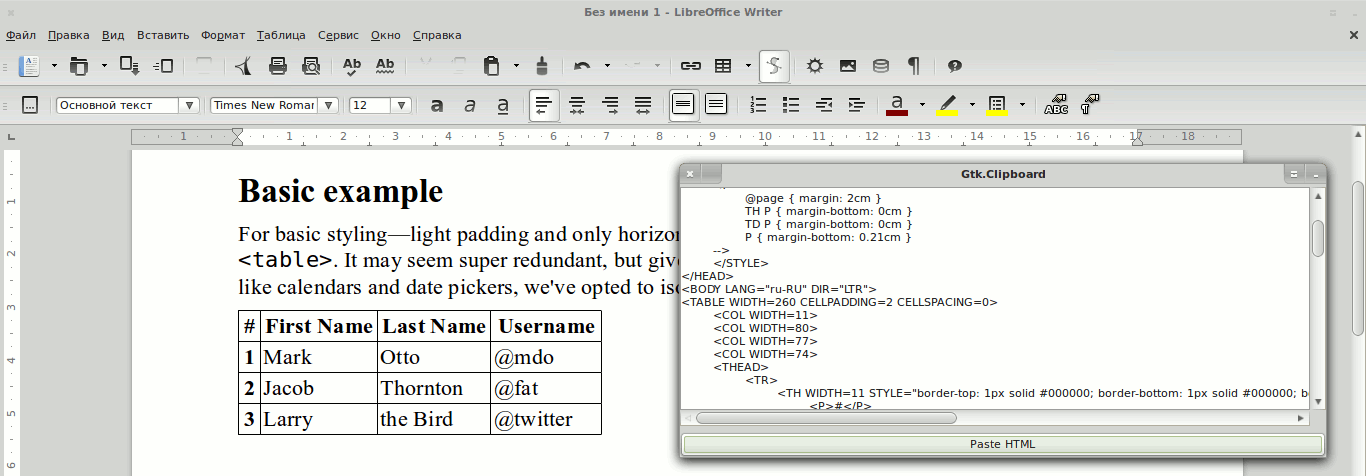 Paste table from LibreOffice Writer to GTK# application as HTML